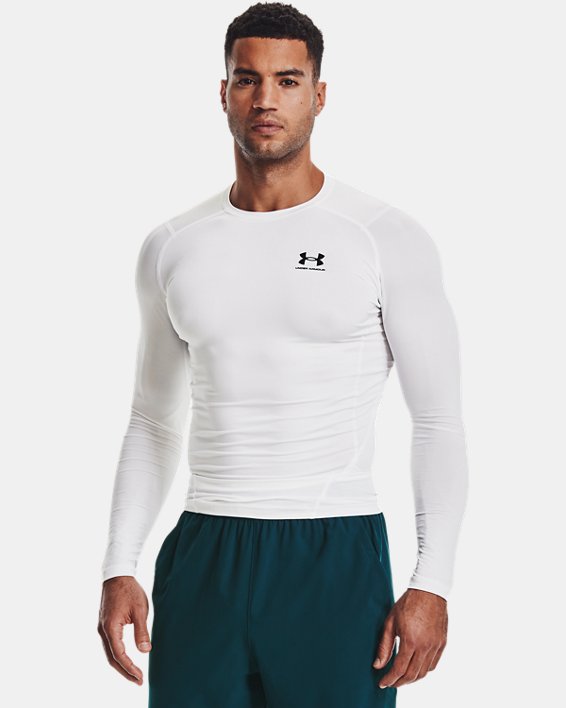 Men's HeatGear® Armour Long Sleeve, White, pdpMainDesktop image number 0